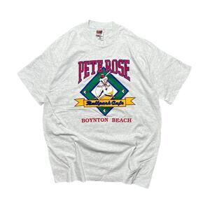 90s PETE ROSE  BALLPARK CAFE  T-Shirt * Hanes Gray, Mens XL
